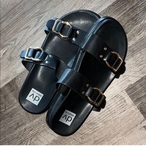 DV by Dolce Vita Black Sandals with Gold Buckles